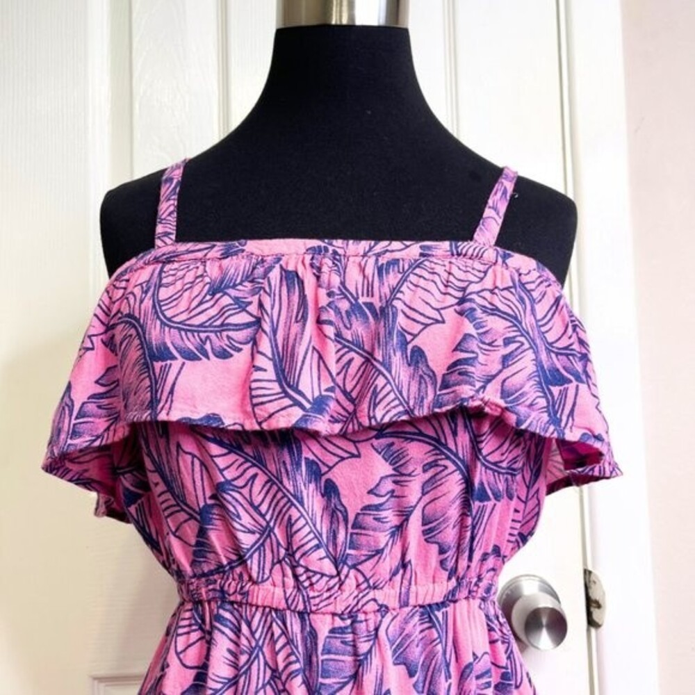 Women's Tropical Print Ruffled Dress with Adjustable Straps Size M-9 Juniors - Picture 4 of 13